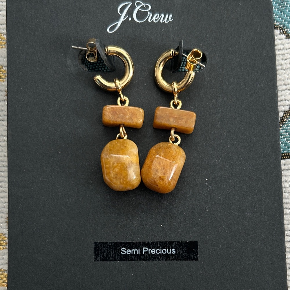 J. Crew Gold and Tan Semi-Precious Earrings